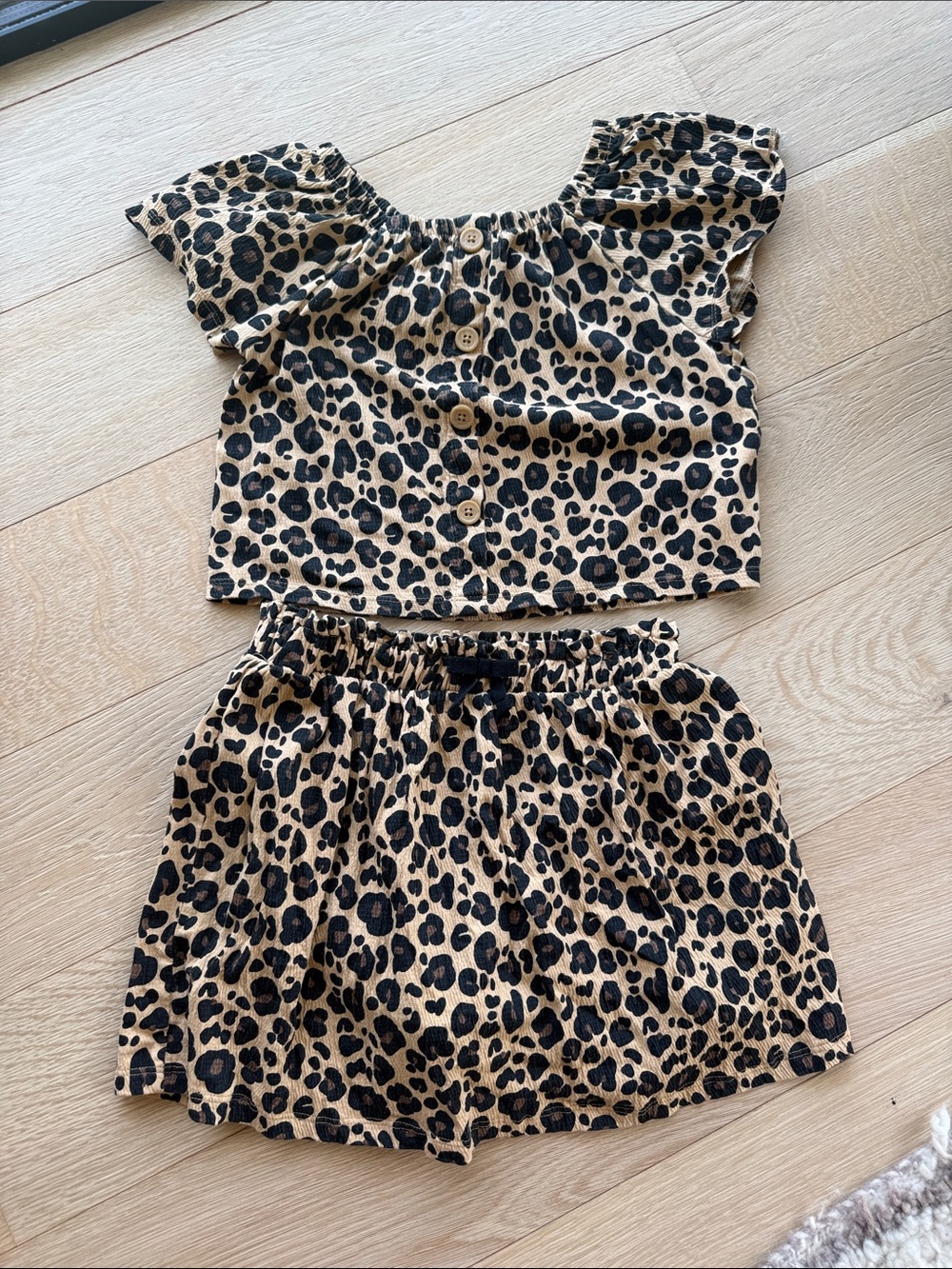 7/8 Rachel Zoe Leopard Print Kids Bottoms Two-Piece Set - Tan/Black🐆🖤🤎